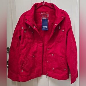 Cecil Women's Beautiful Vibrant Red Denim Like Utility Jacket-NWT